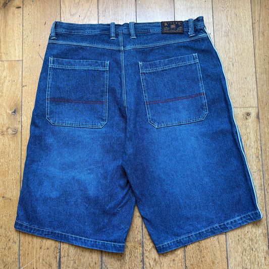 Vintage Embroidered Blue Hip Hop Baggy Shorts Jorts - 40