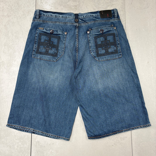 Vintage Coogi Embroidered Hip Hop Blue Baggy Shorts Jorts - 44