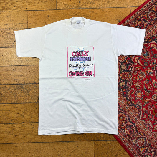 Vintage 90s Funny White Single Stitch Graphic T-Shirt - S