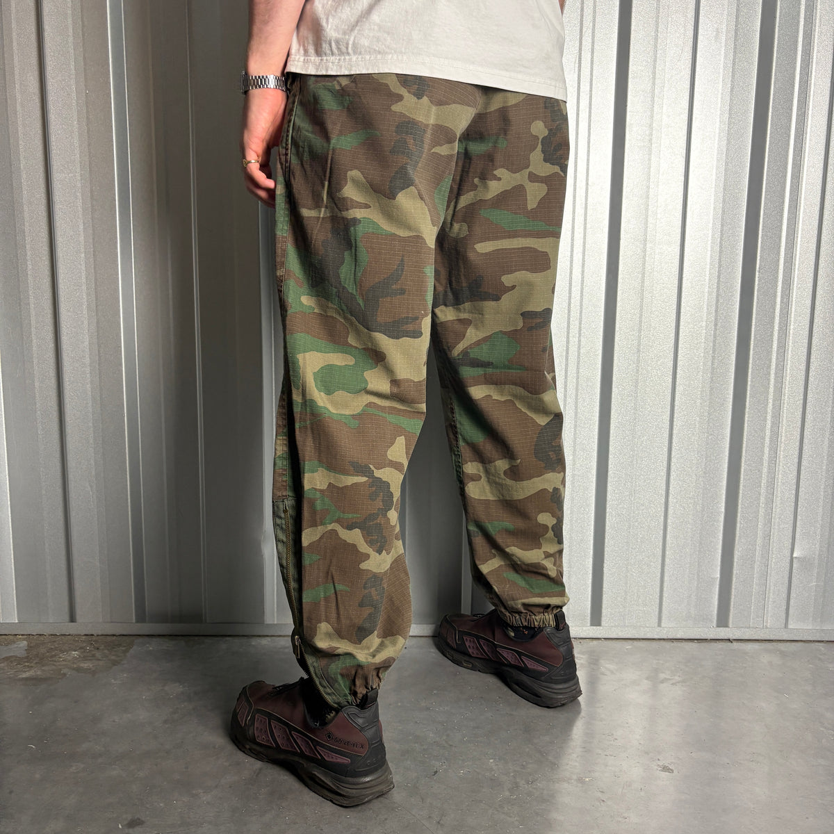 Vintage Camo Green Balloon Fatigue Y2K Baggy Trousers - 32S