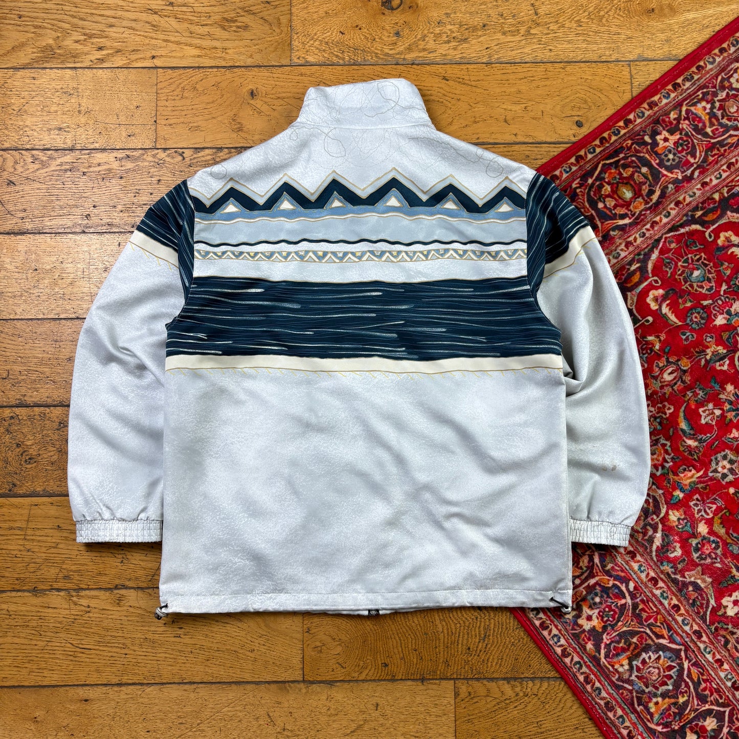 Vintage Pattern White Tracksuit Track Shell Windbreaker Jacket - M