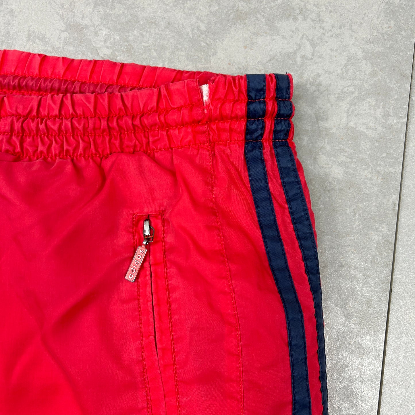 Vintage 90s Adidas Nylon Red Embroidered Baggy Tracksuit Track Pants Bottoms - M