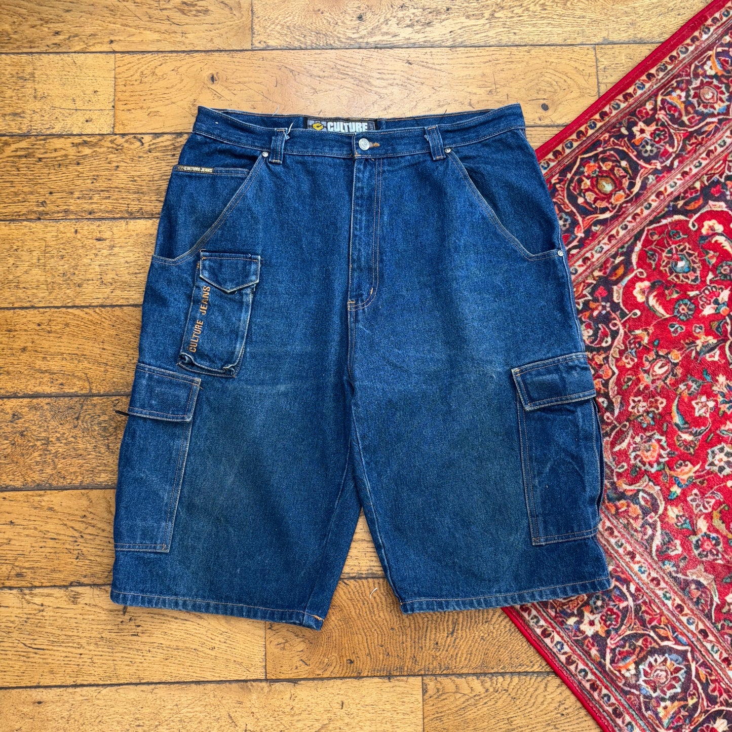 Vintage Culture Jeans Y2K Embroidered Hip Hop Baggy Shorts Jorts - 36
