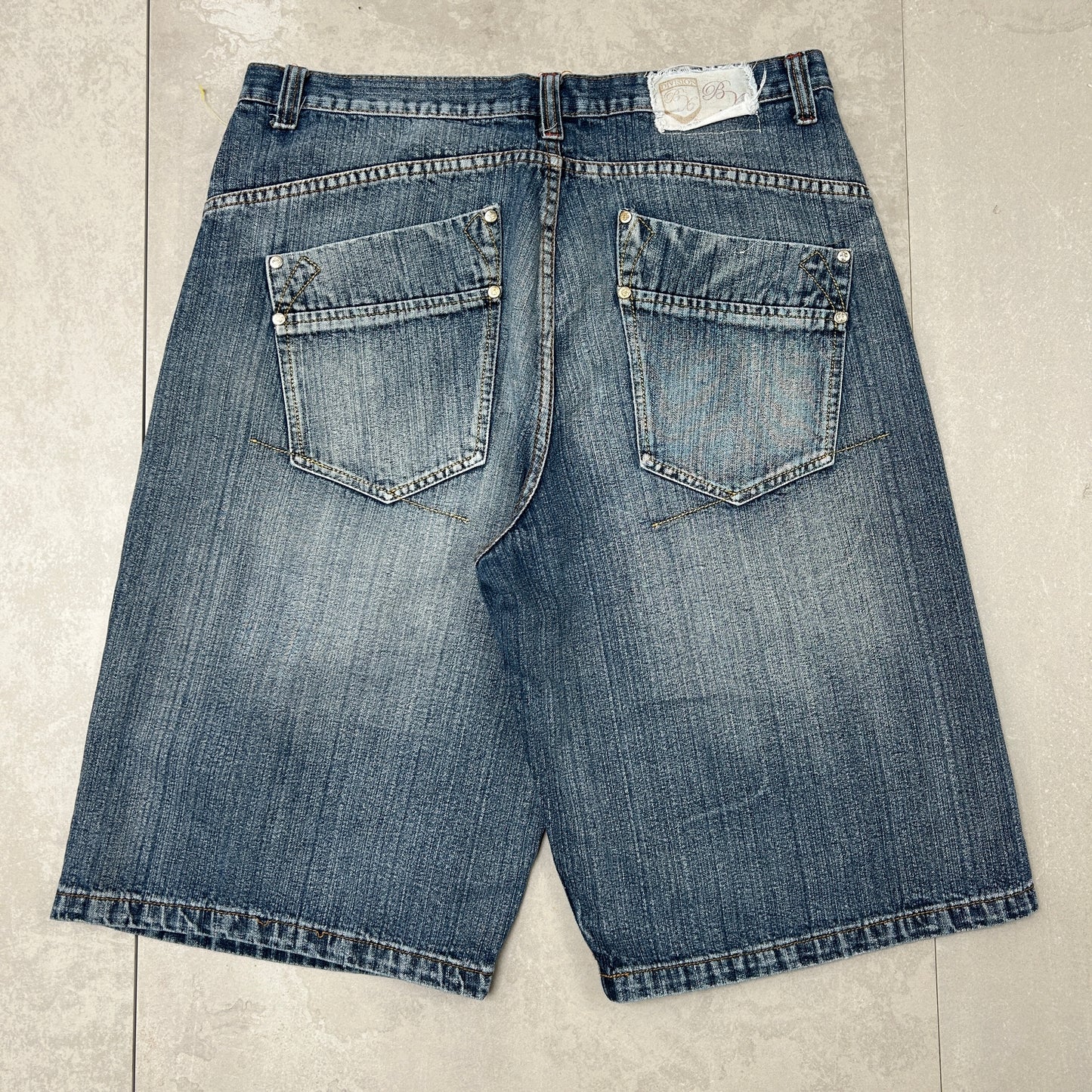 Vintage Embroidered Hip Hop Blue Baggy Shorts Jorts - 36