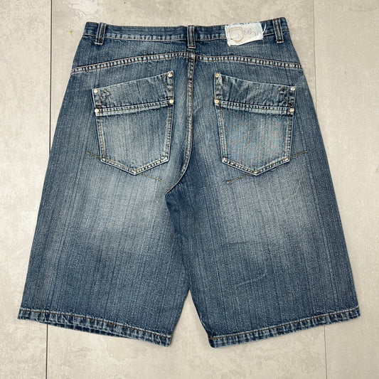 Vintage Embroidered Hip Hop Blue Baggy Shorts Jorts - 36