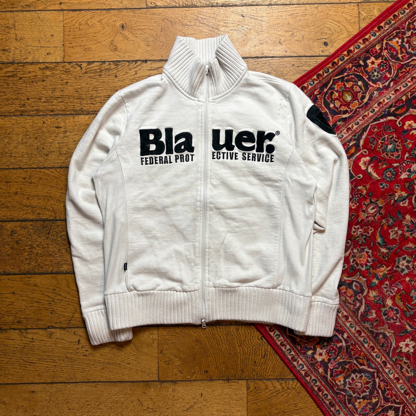 Vintage Blauer White Embroidered Zip Sweatshirt - M