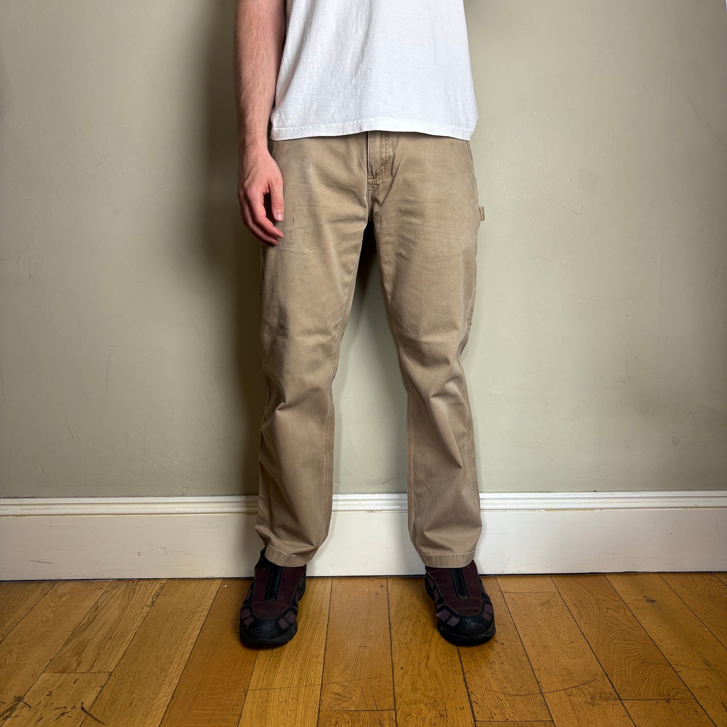 Vintage Carhartt Brown Cream Workwear Carpenter Baggy Trousers - 35S