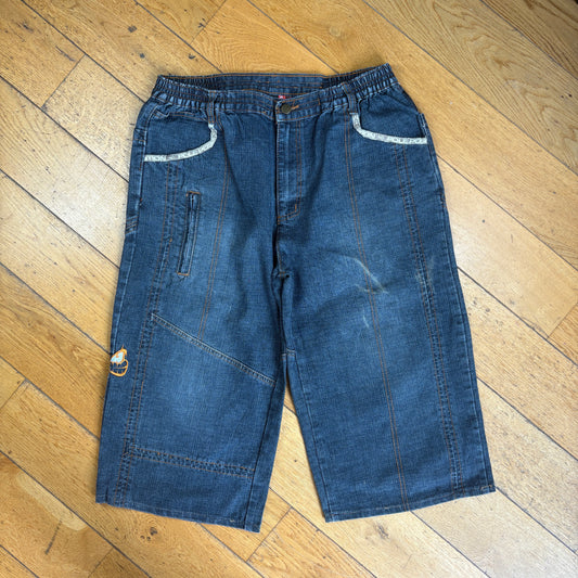Vintage Pole Position Embroidered Hip Hop Blue Baggy Shorts Jorts - 32