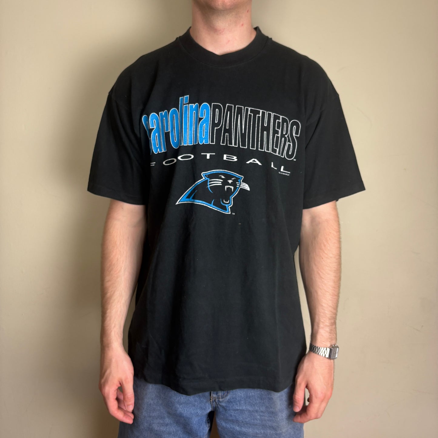 Vintage 1994 NFL Carolina Panthers Black Single Stitch Graphic T-Shirt - L