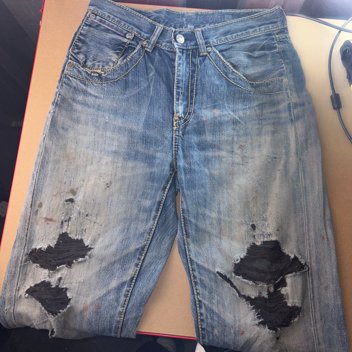 Big Train Blue Embroidered Japanese Grunge Hip Hop Y2K Straight Jeans - 30S
