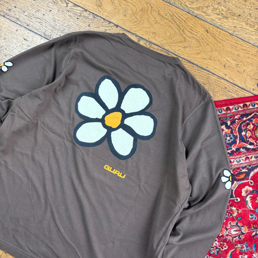 Vintage Guru Brown Skate Long Sleeve Flower Graphic T-Shirt - L