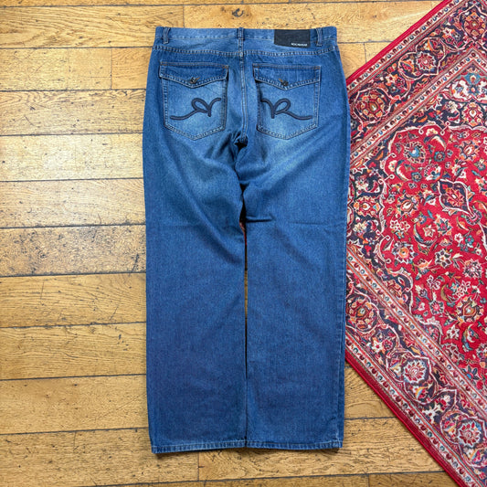 Vintage Rocawear Blue Embroidered Y2K Hip Hop Baggy Jeans - 40