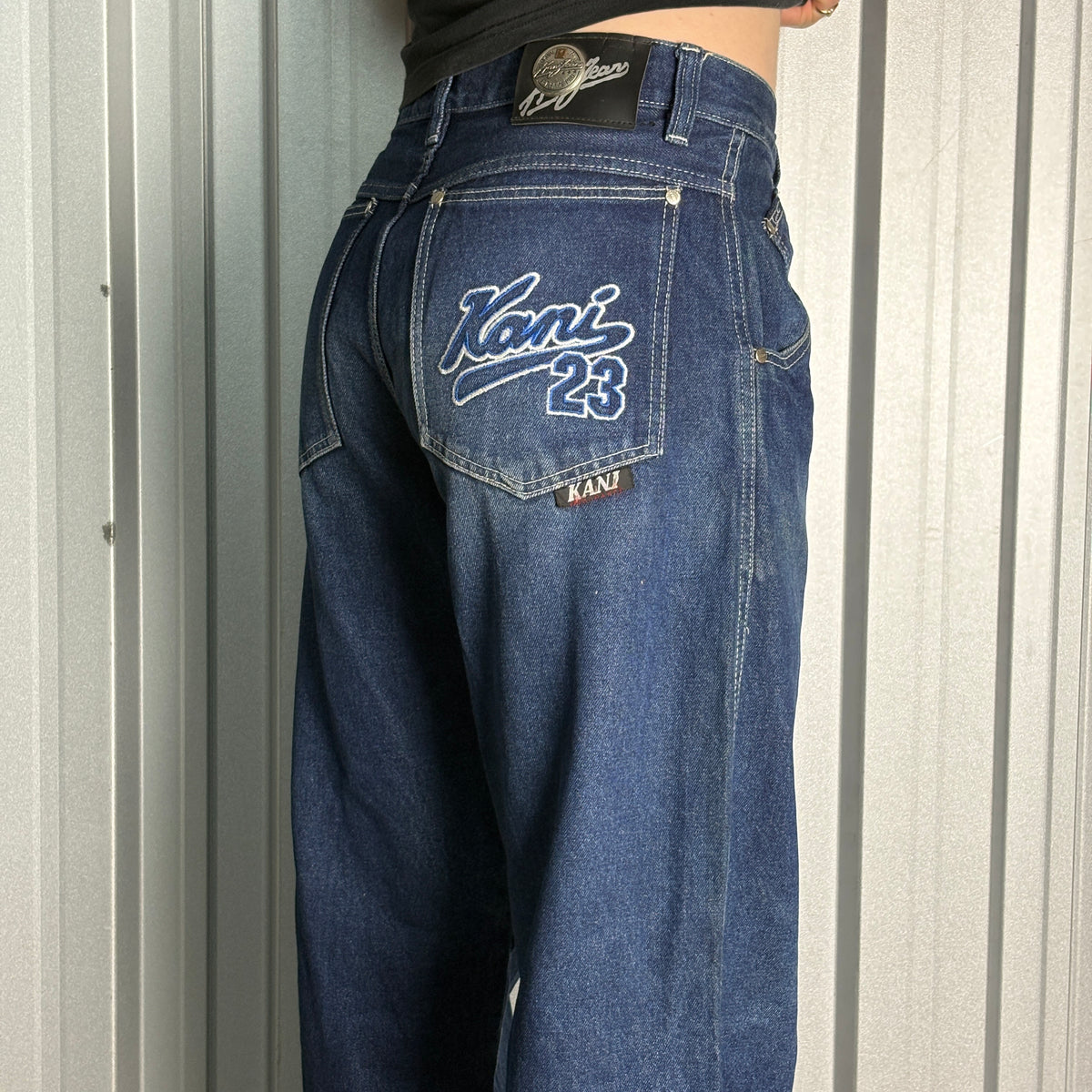 Karl Kani Blue Embroidered Japanese Denim Hip Hop Y2K Baggy Jeans - 31R