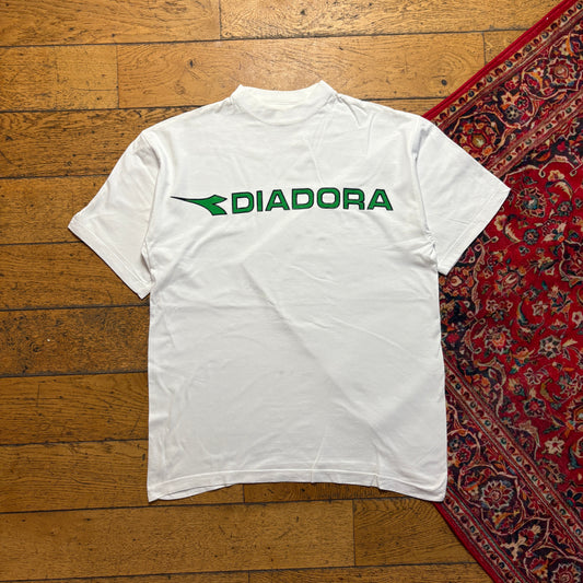Vintage 90s Diadora White Graphic T-Shirt - M