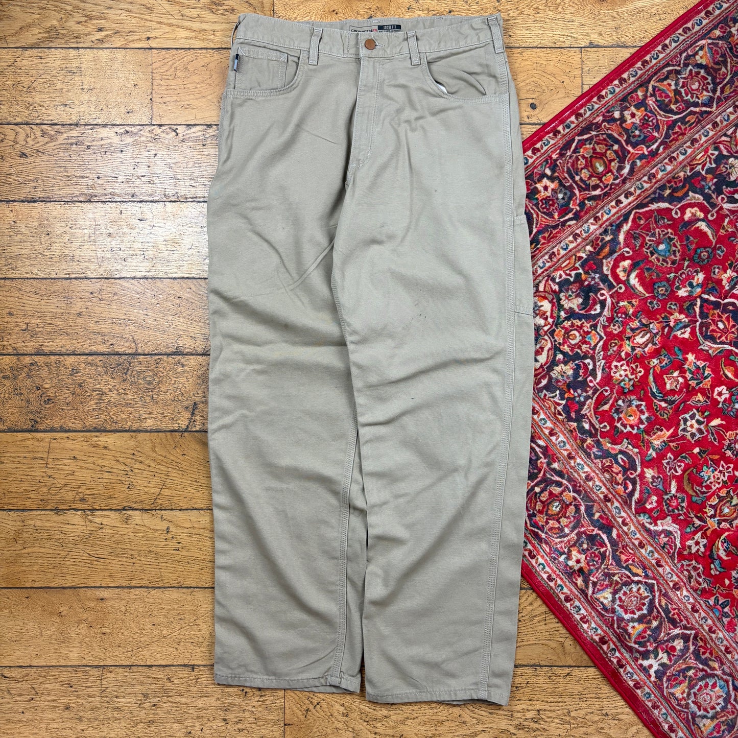 Vintage Carhartt Cream Workwear Carpenter Baggy Trousers - 35