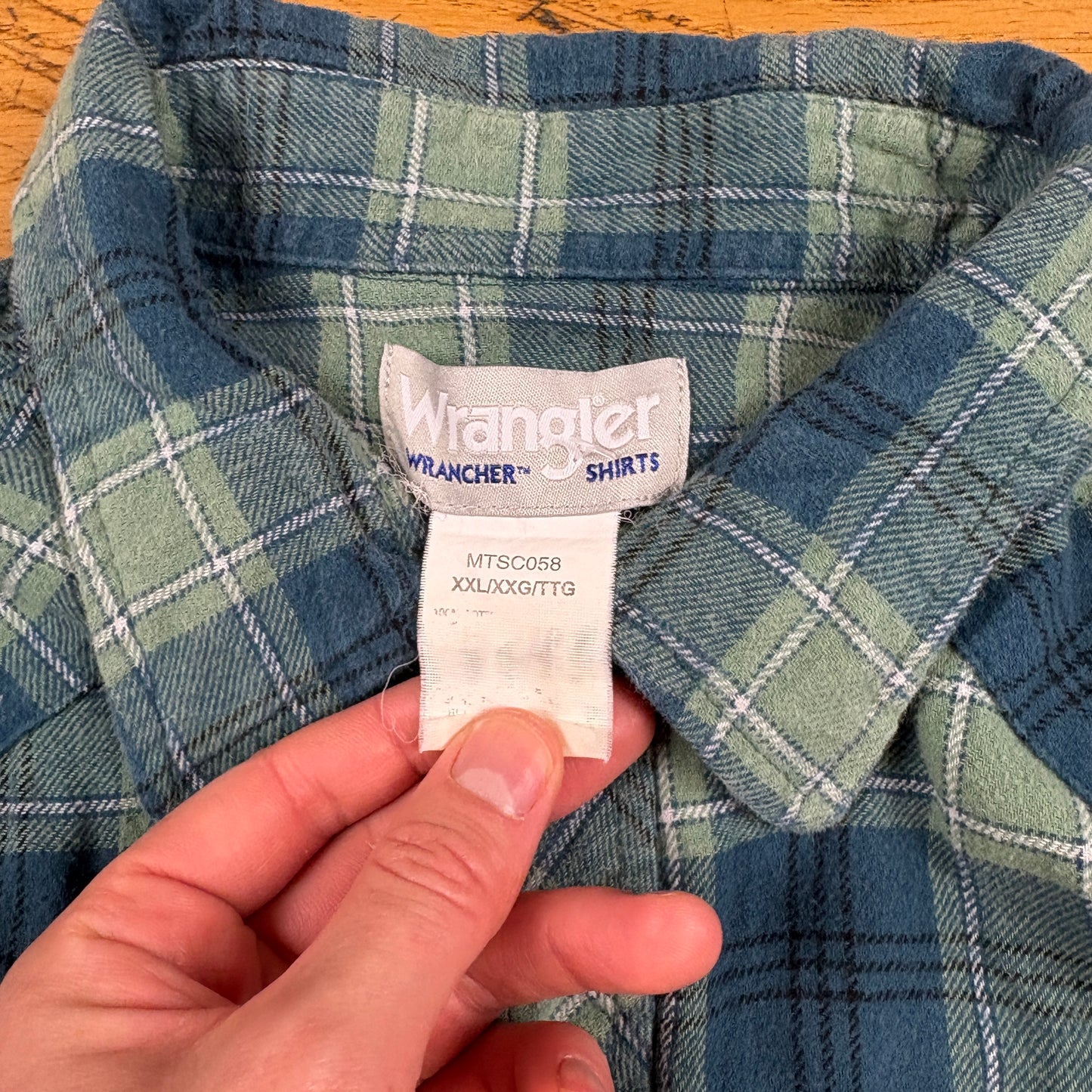 Vintage Wrangler Blue Green Check Flannel Shirt - XXL