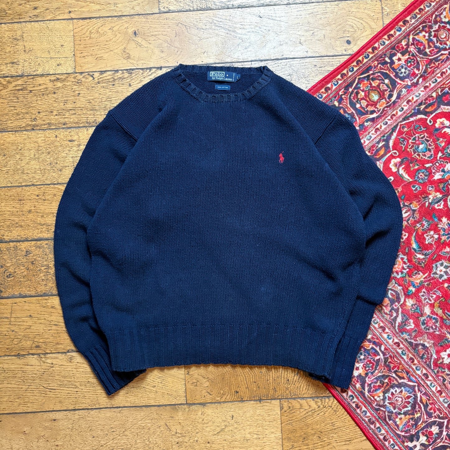 Vintage Ralph Lauren Navy Chunky Knit Jumper - L