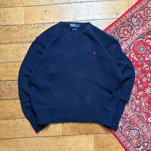 Vintage Ralph Lauren Navy Chunky Knit Jumper - L