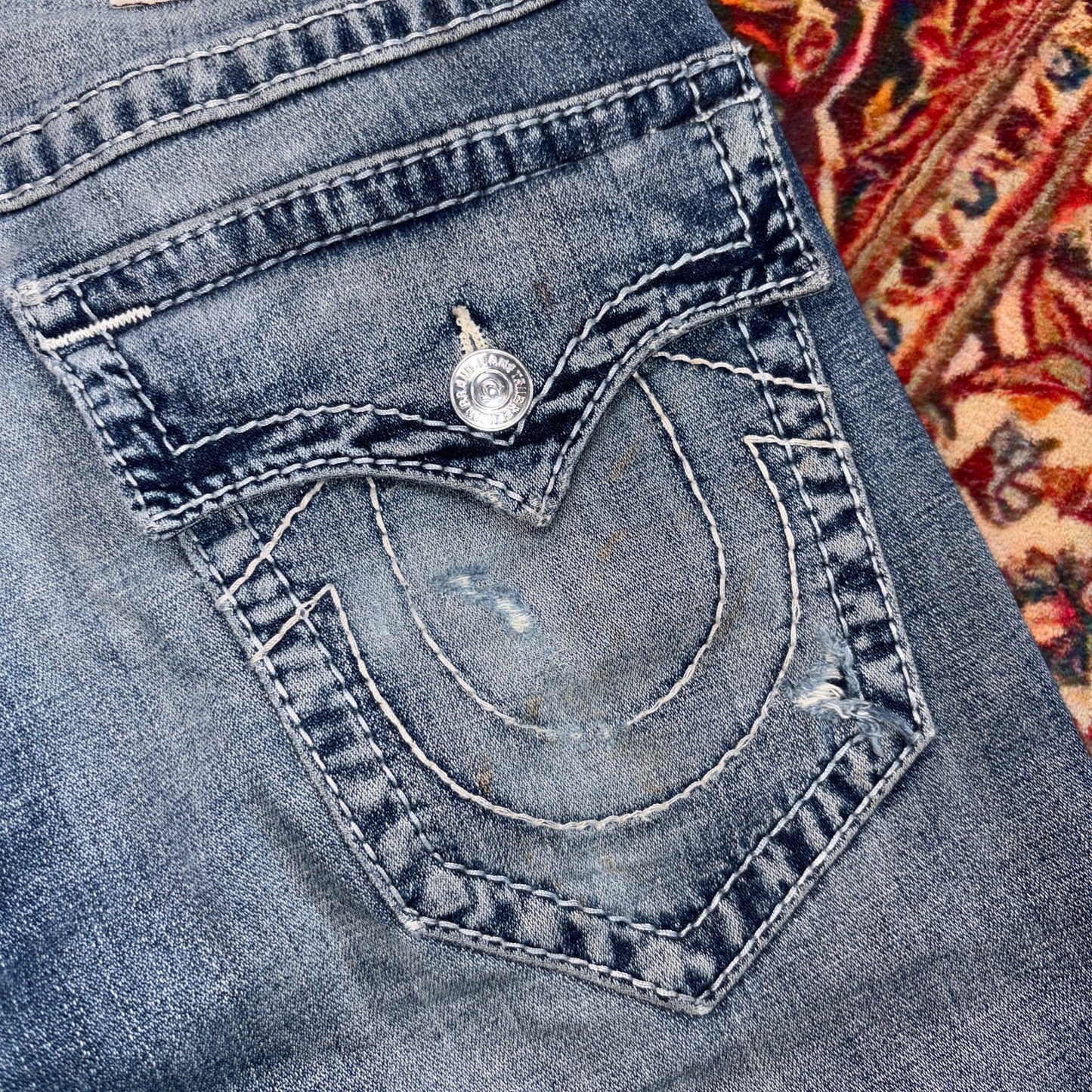 Vintage True Religion Blue Embroidered Y2K Shorts Jorts - 30