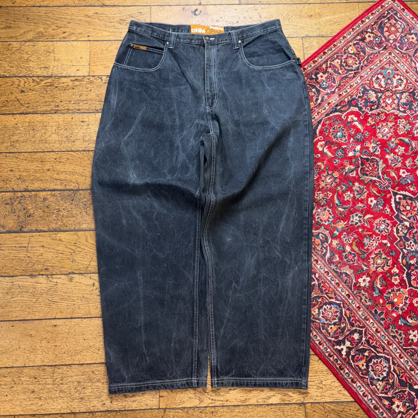 Vintage Akademiks Washed Black Grey Embroidered Y2K Hip Hop Baggy Jeans - 40R