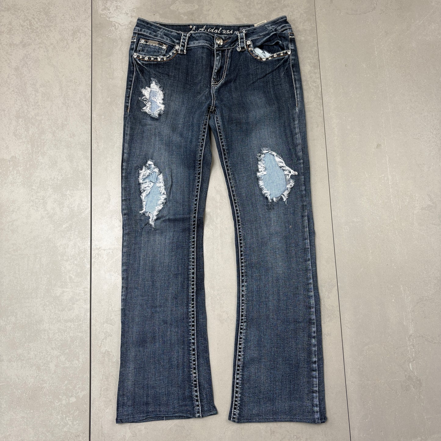 Vintage LA Idol Y2K Rhinestone Flared Hip Hop Bootcut Jeans - Size 12/14