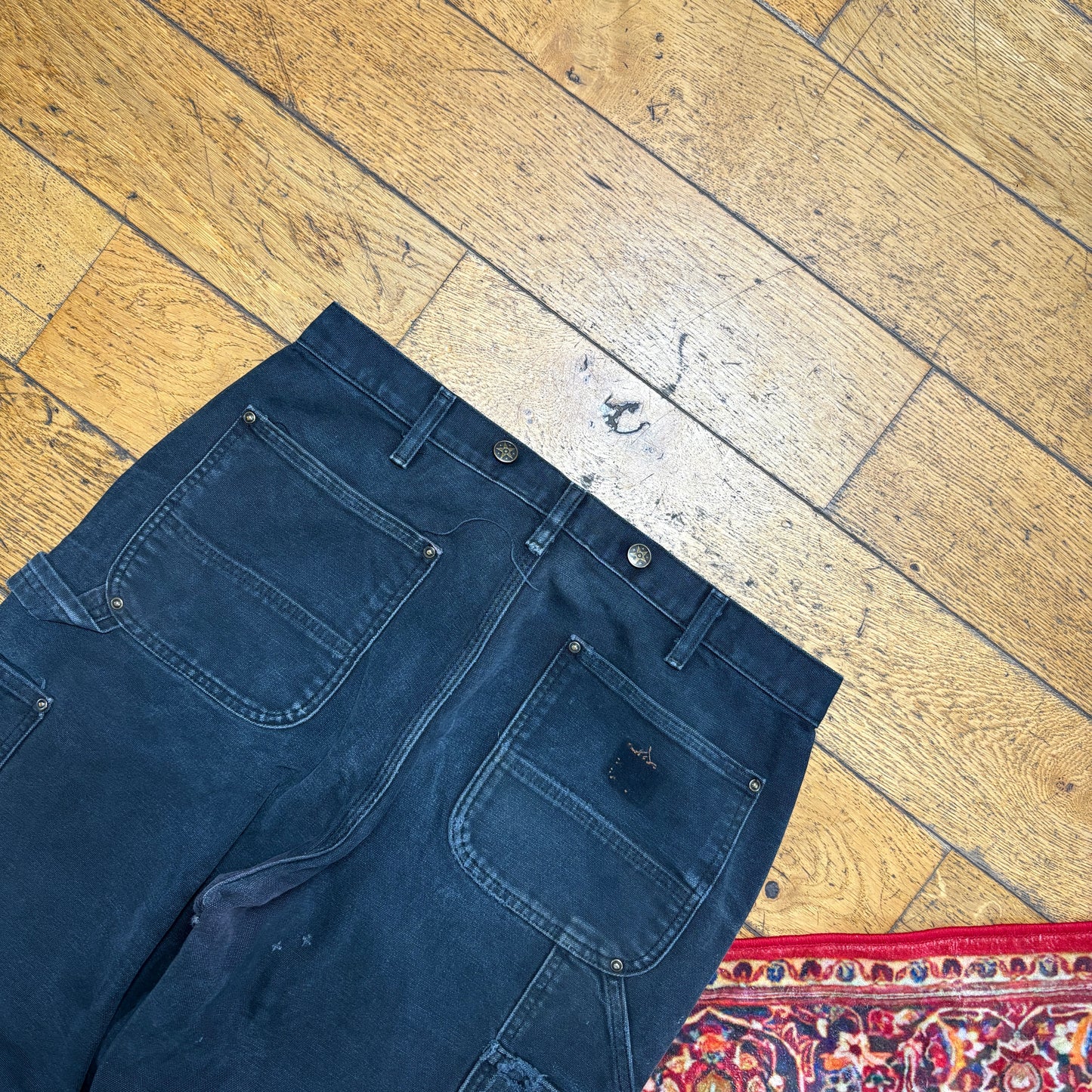 Vintage Carhartt Black Double Knee Workwear Carpenter Baggy Trousers - 34R