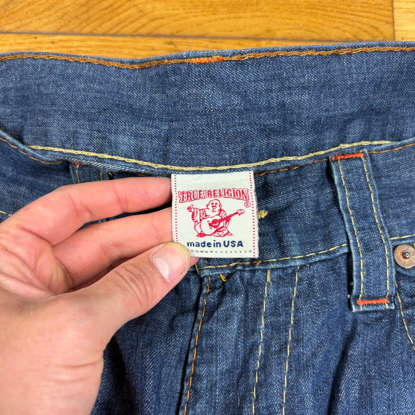 Vintage True Religion Blue Embroidered Y2K Shorts Jorts - 38