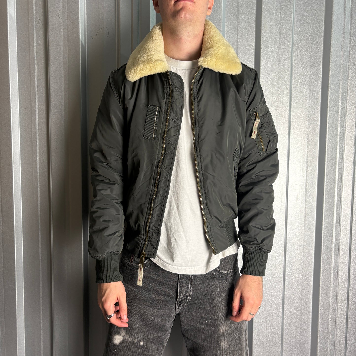 Vintage Alpha Industries Black Flight Aviator Bomber Jacket - M
