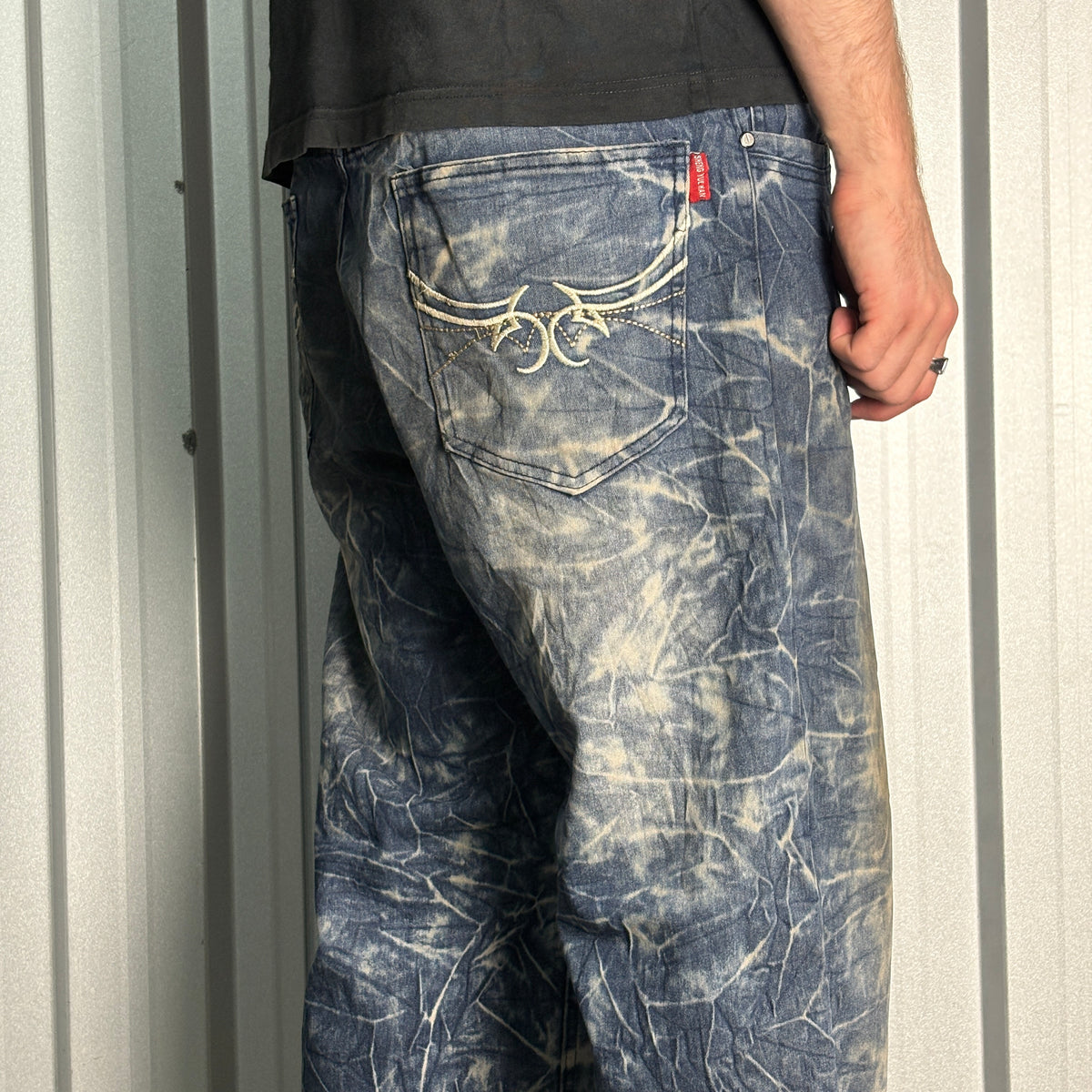 Embroidered Blue Japanese Denim Hip Hop Y2K Baggy Jeans - 36S
