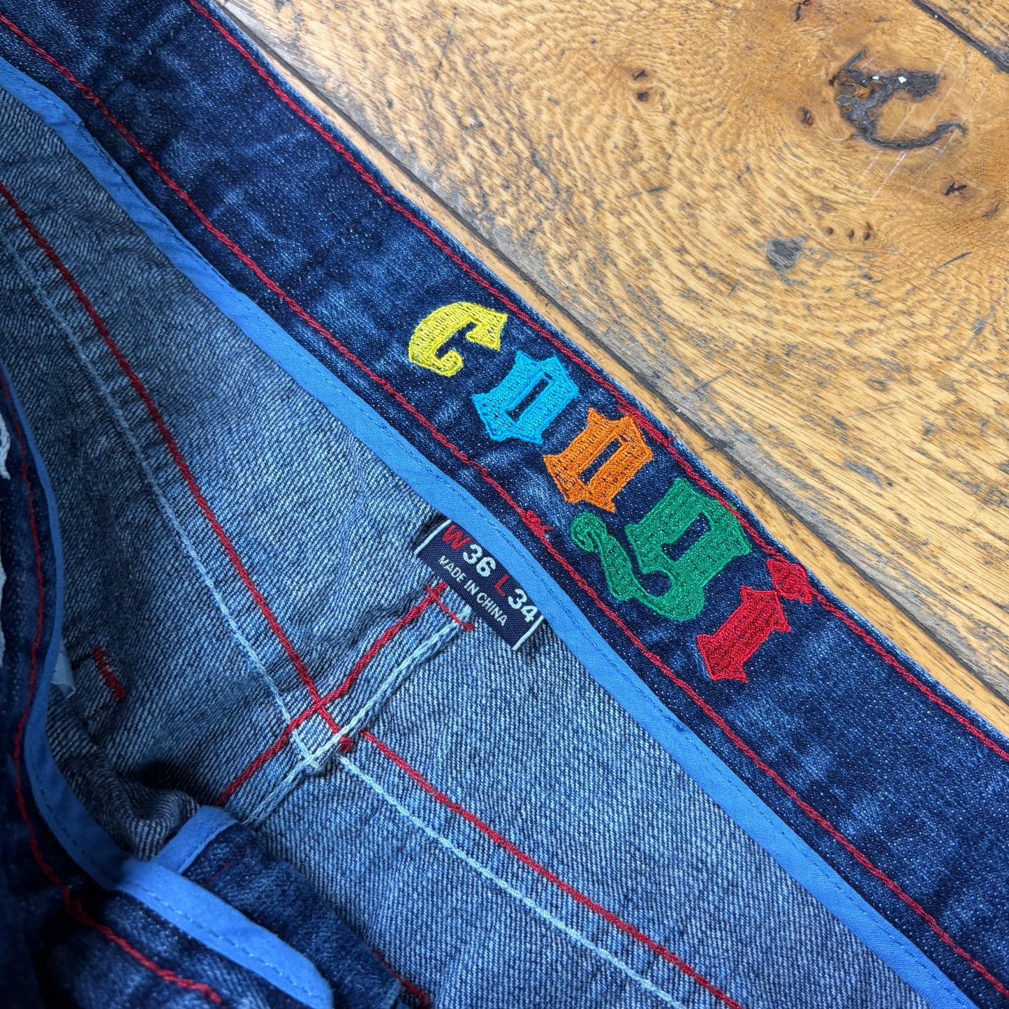 Vintage Coogi Blue Embroidered Y2K Hip Hop Baggy Jeans - 36