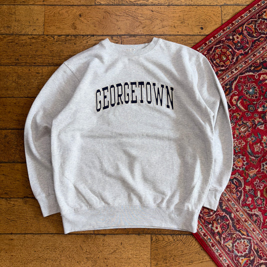 Vintage Georgetown College Grey Boxy Embroidered Sweatshirt - XL