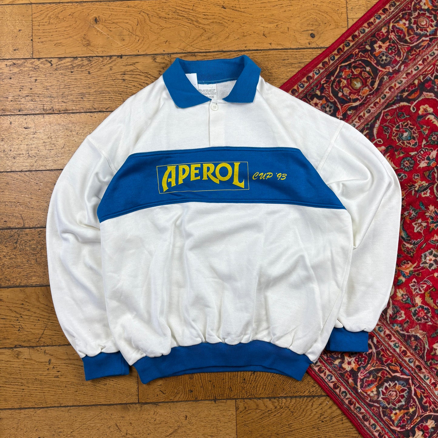 Vintage 1993 Aperol Graphic Rugby White Sweatshirt - M