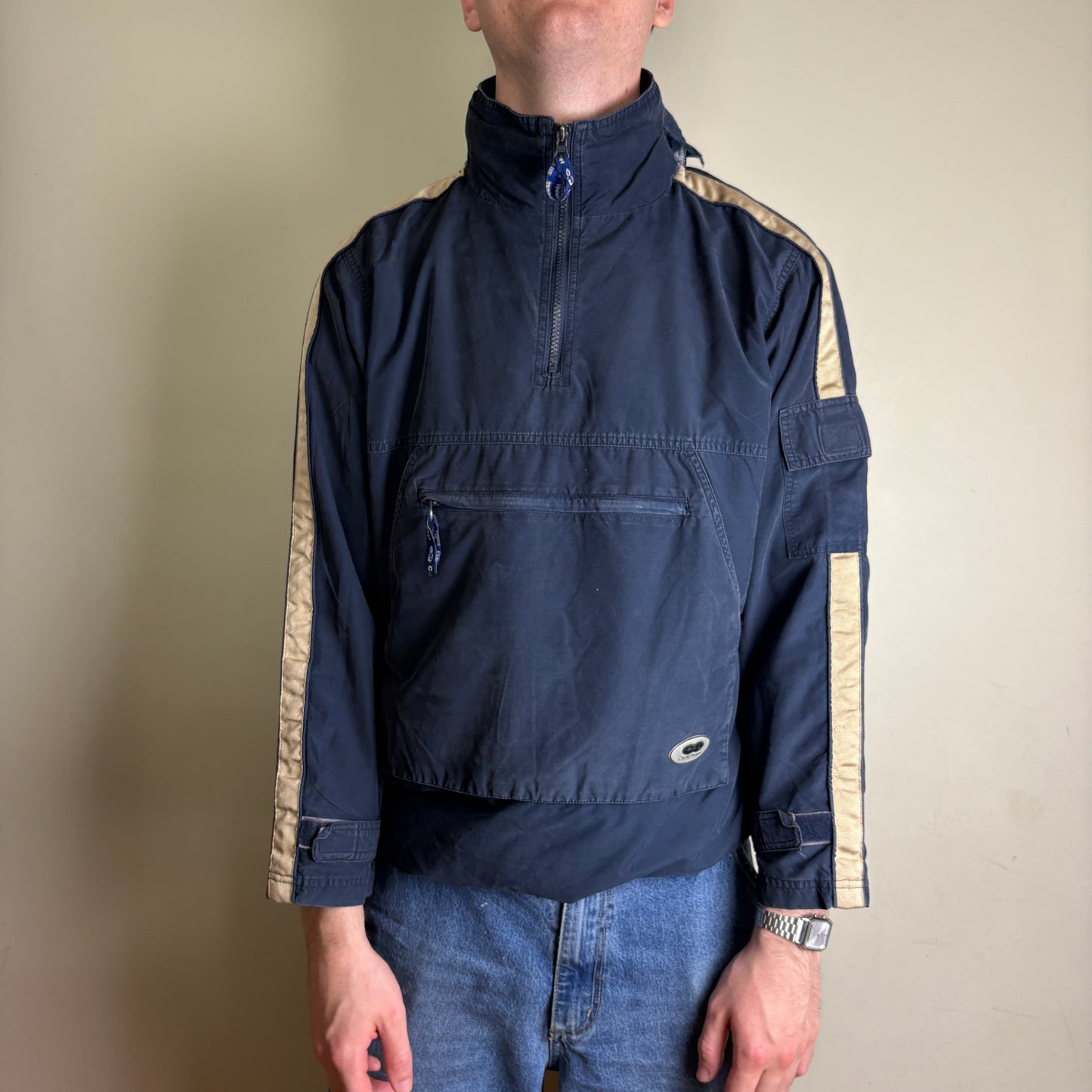 Vintage Chilli Pepper Navy Zip Kangaroo Pocket Jacket - M