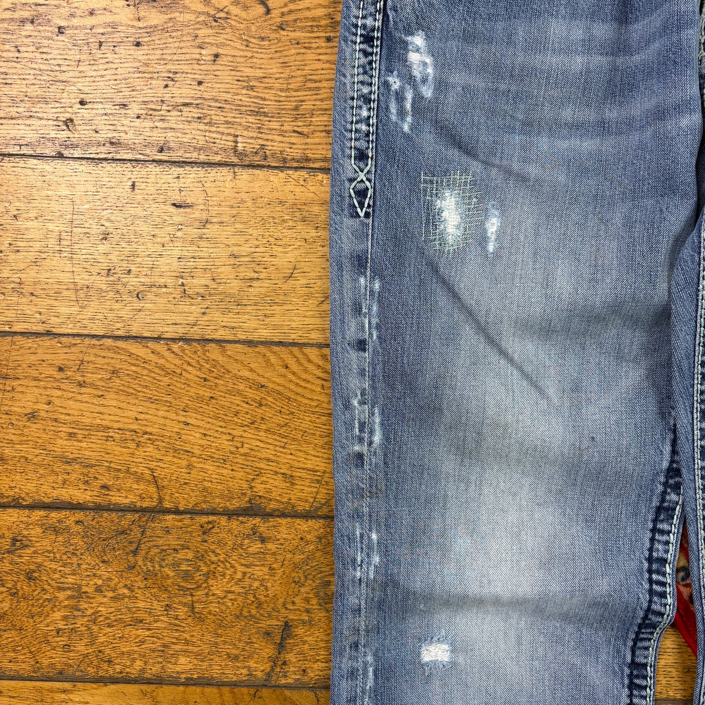 Vintage Rock Revival Blue Embroidered Y2K Hip Hop Straight Jeans - 38