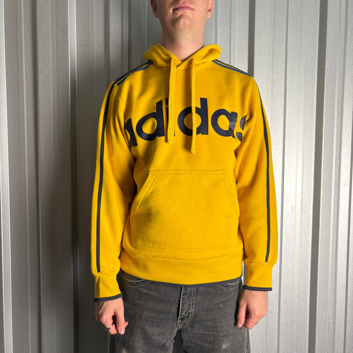 Vintage Adidas Yellow Hoodie Sweatshirt - M