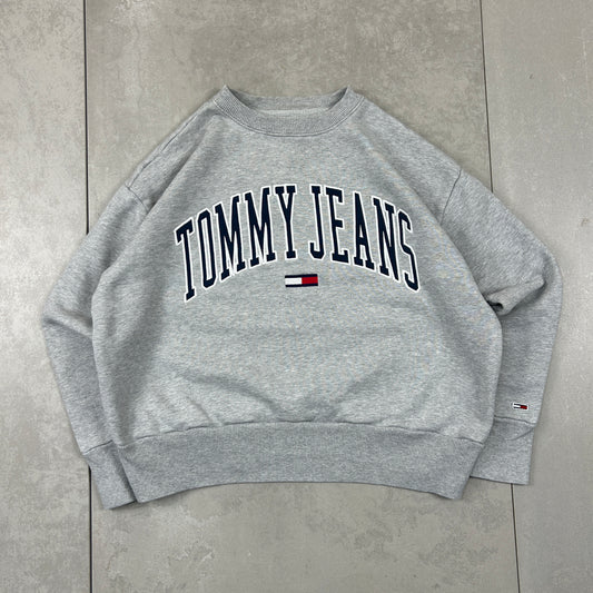 Vintage Tommy Jeans Hilfiger Embroidered Spellout Boxy Cropped Sweatshirt - S