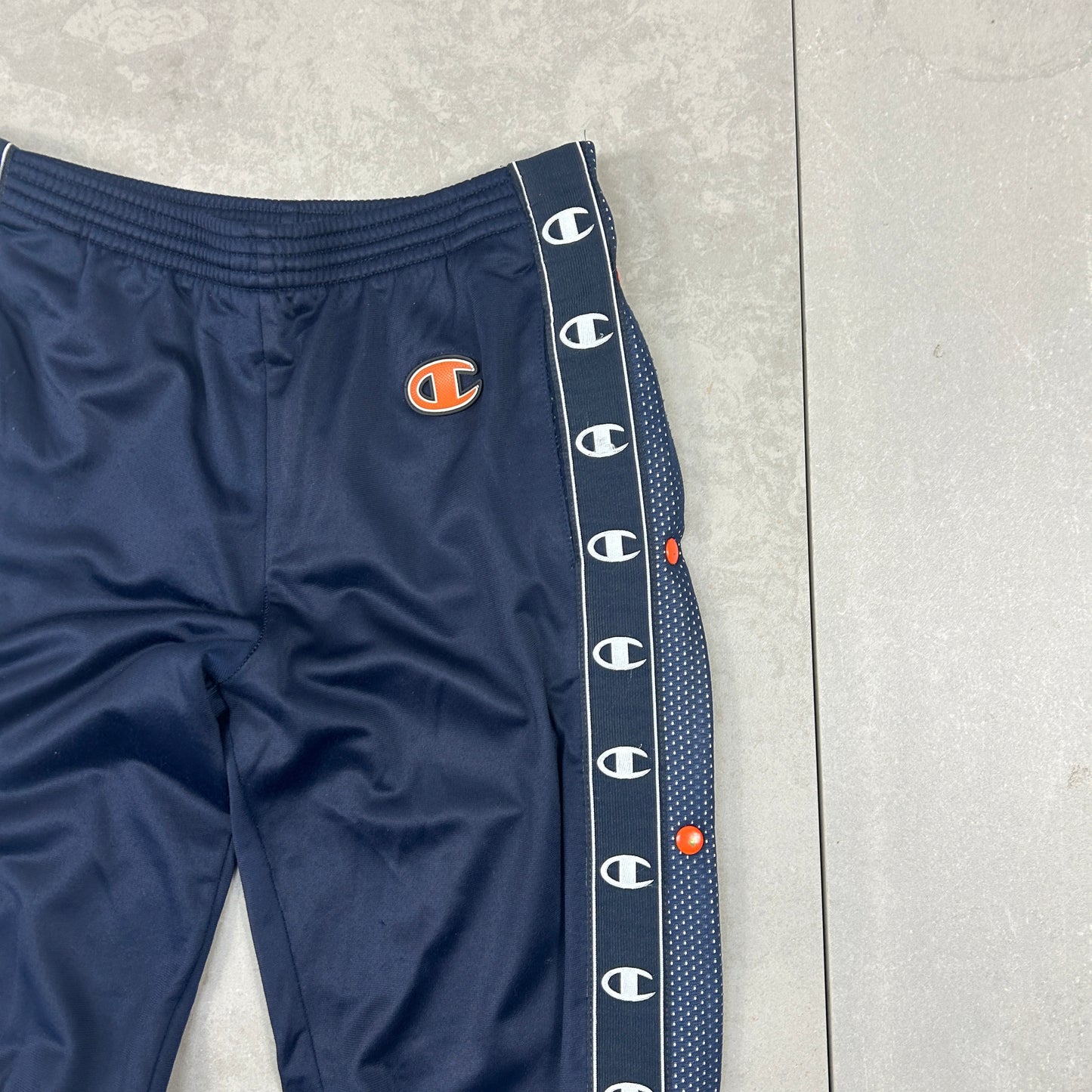 Vintage Champion Slim Navy Popper Tracksuit Track Pants Bottoms - M
