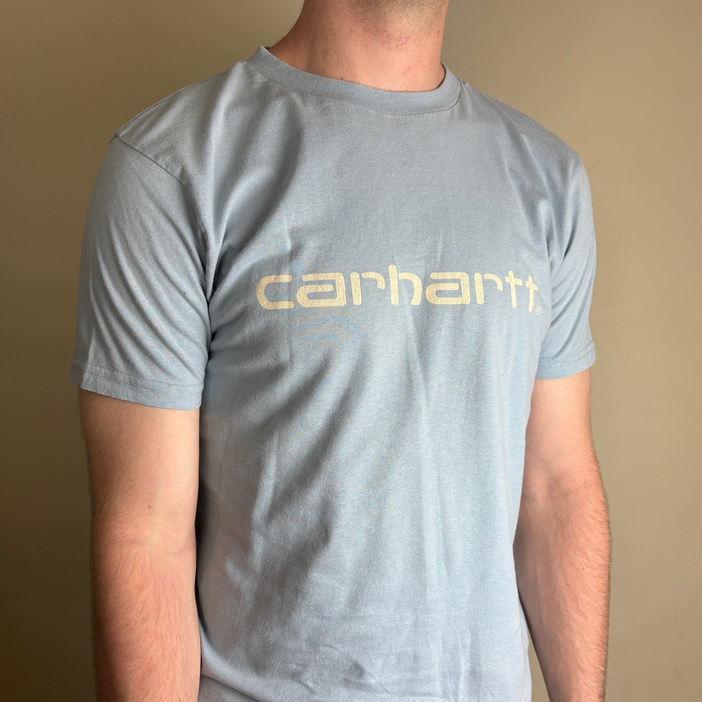 Vintage Carhartt Blue Spellout Graphic T-Shirt - S