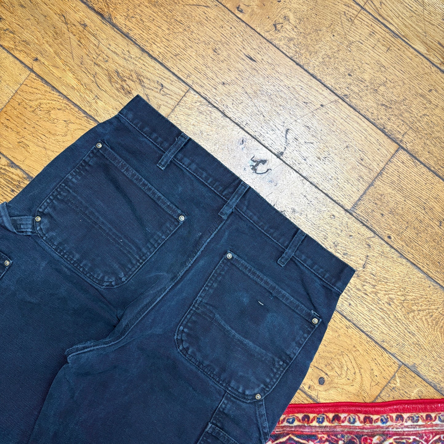 Vintage Carhartt Black Double Knee Workwear Carpenter Baggy Trousers - 33R