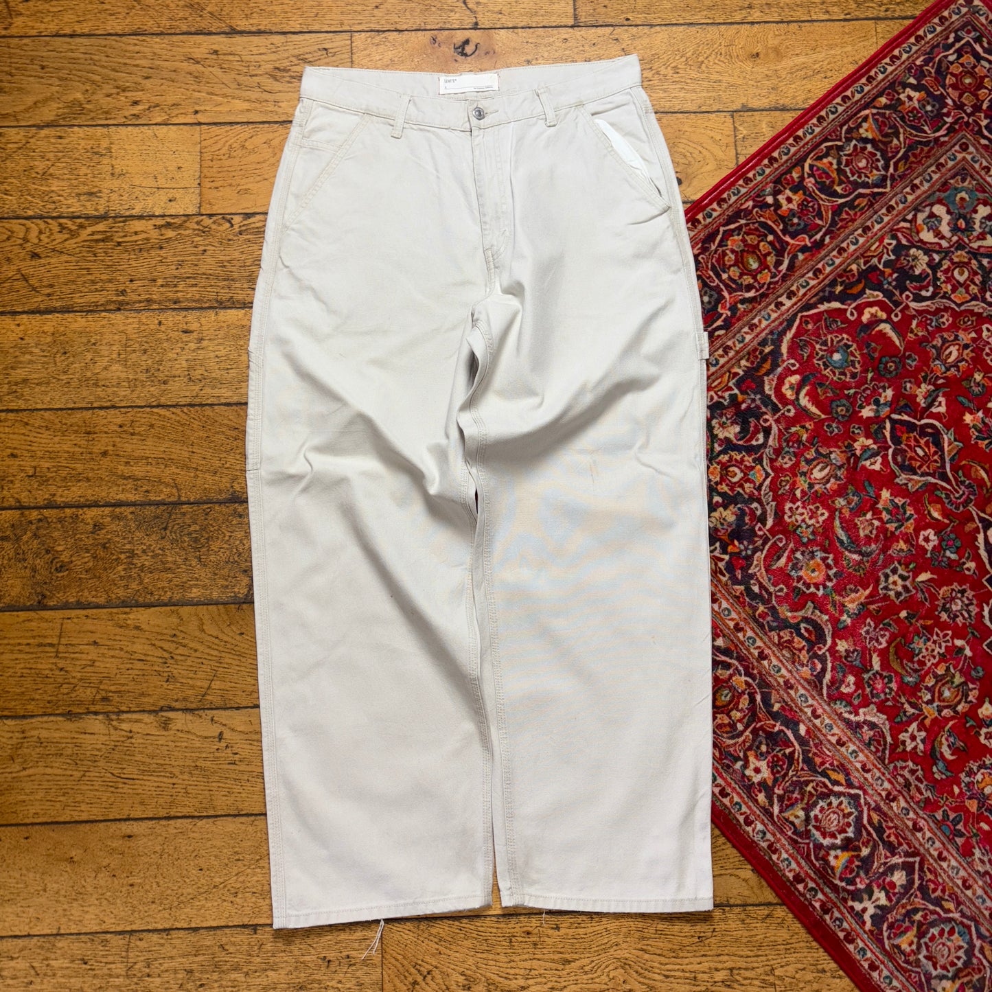 Vintage Levi's White Cream Carpenter Workwear Baggy Trousers - 35S