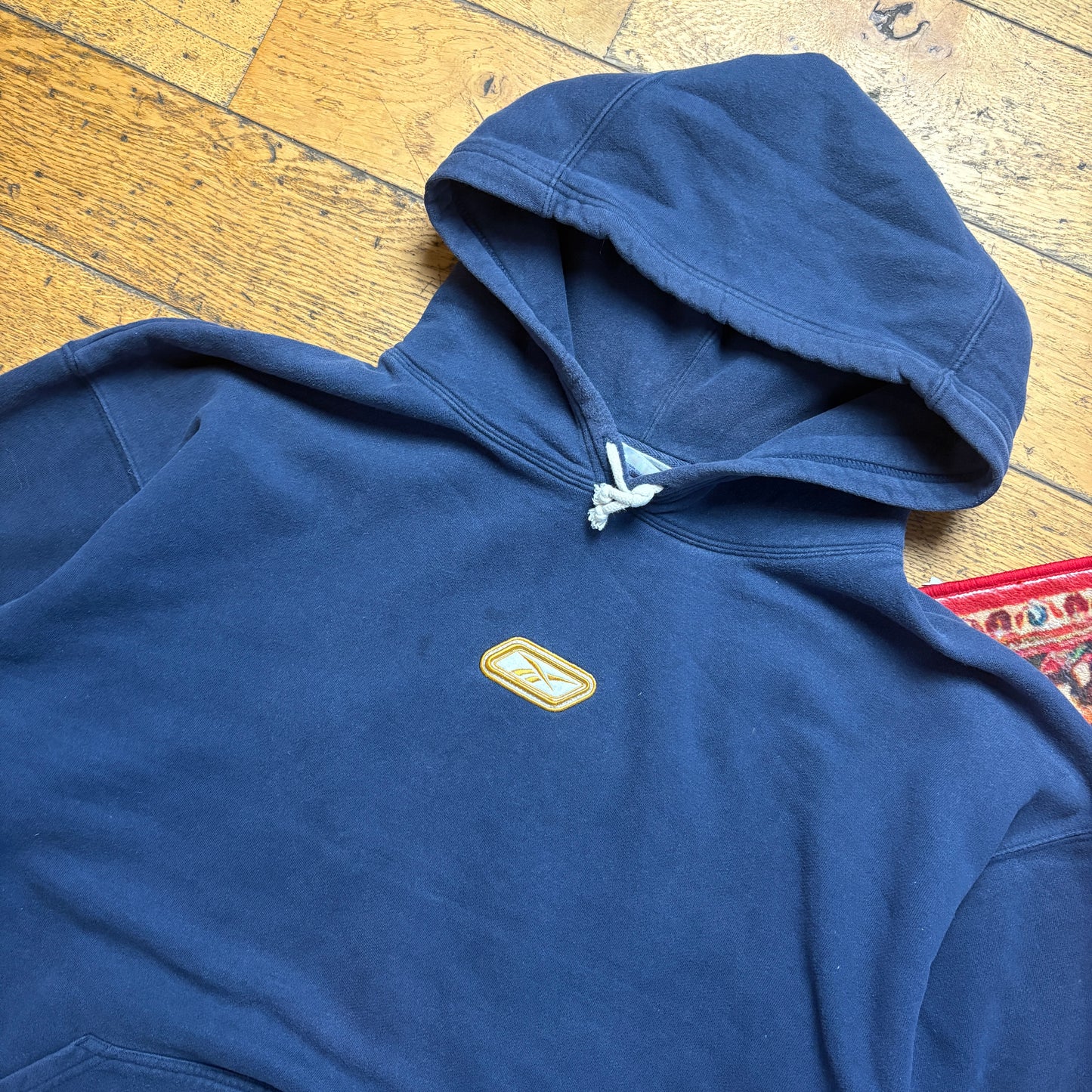 Vintage Reebok Navy Hoodie Embroidered Sweatshirt - XL