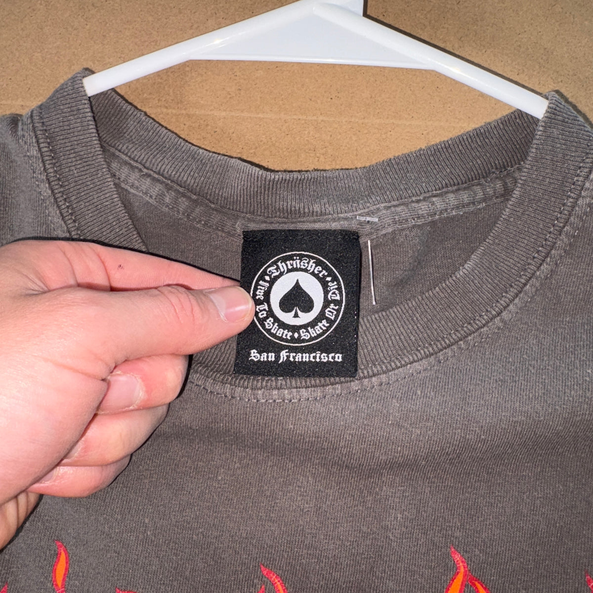 Thrasher Grey Flames Skate Graphic T Shirt - S