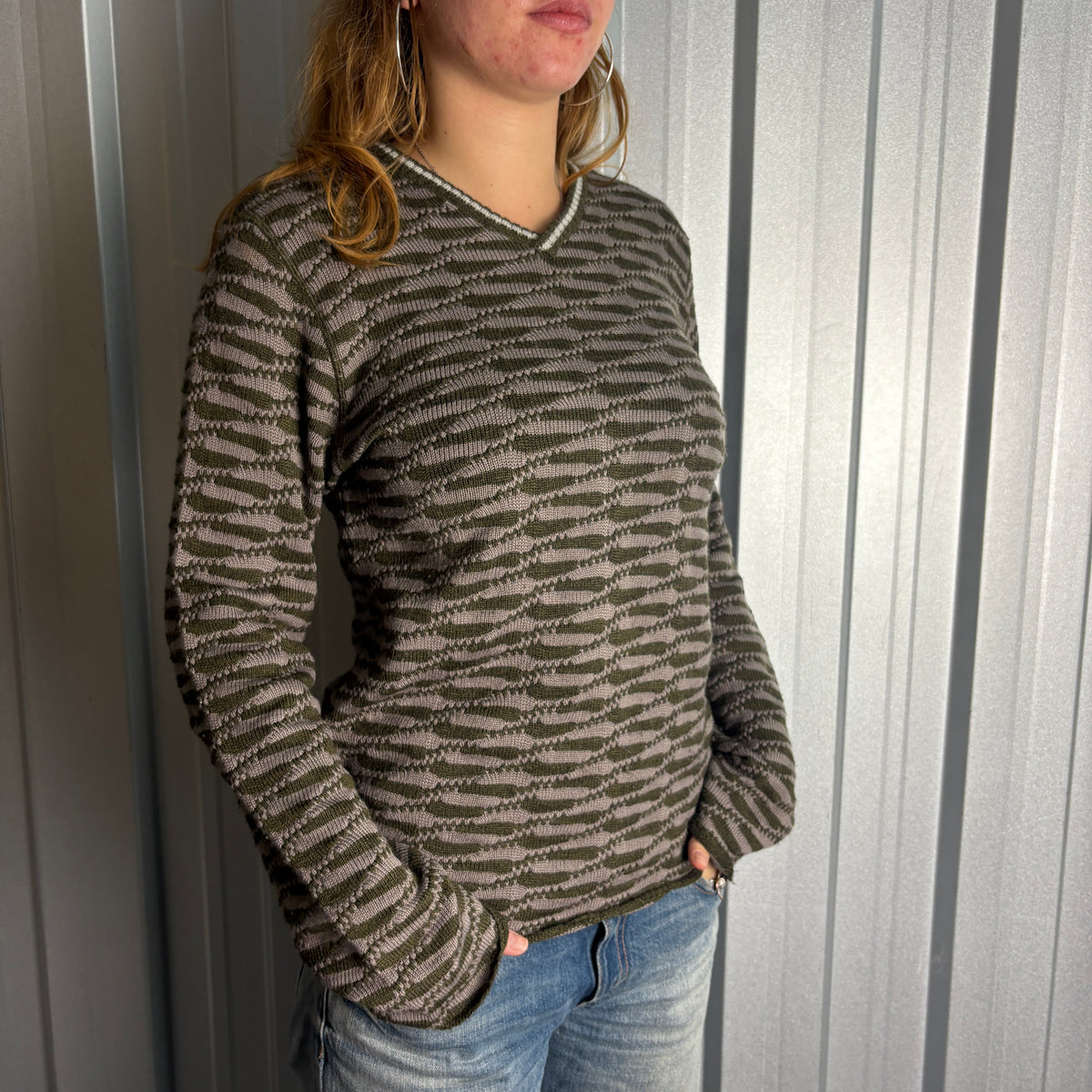 Vintage Armani Brown Pattern Womens Knit Jumper - M