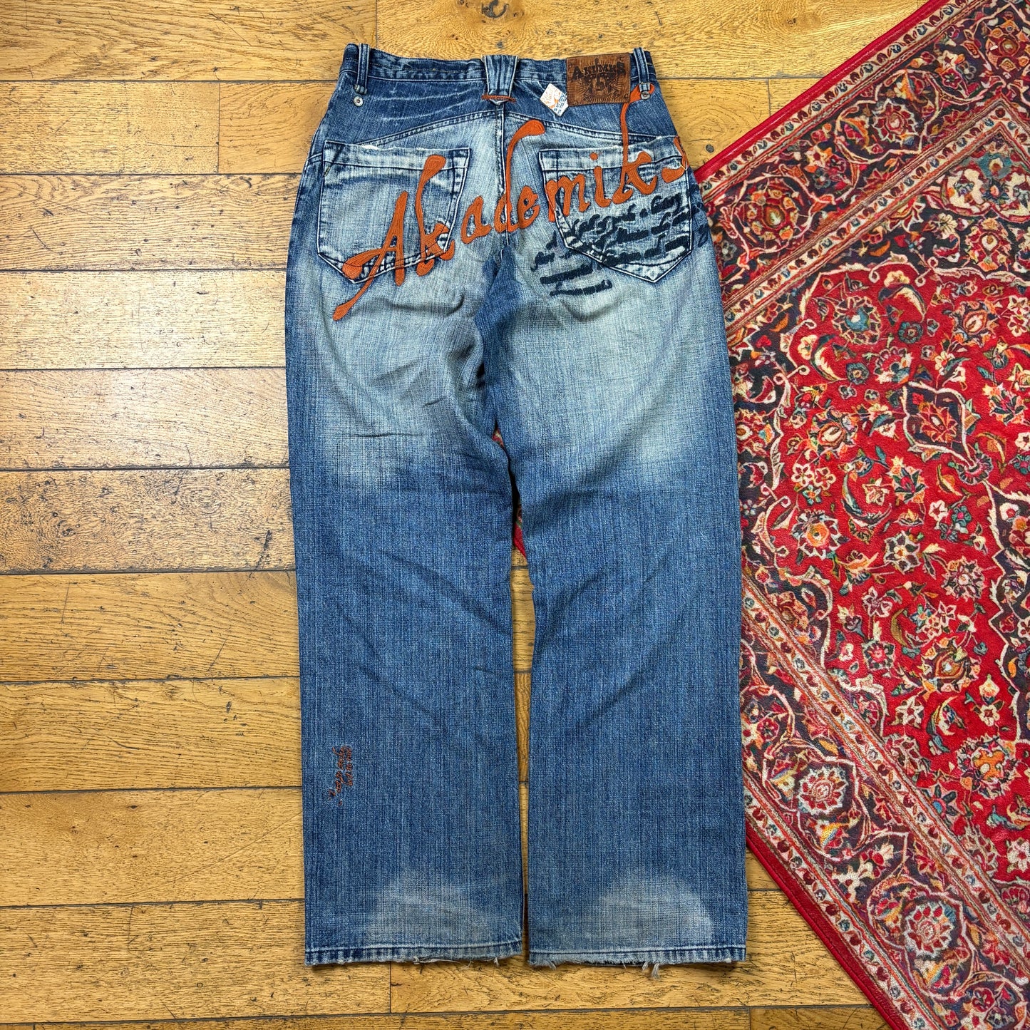 Vintage Akademiks Blue Embroidered Y2K Hip Hop Baggy Jeans - 32