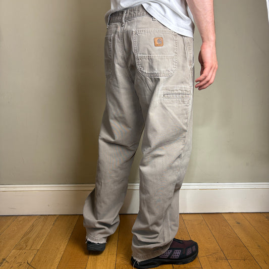 Vintage Carhartt Light Brown Grey Workwear Carpenter Baggy Trousers - 36L