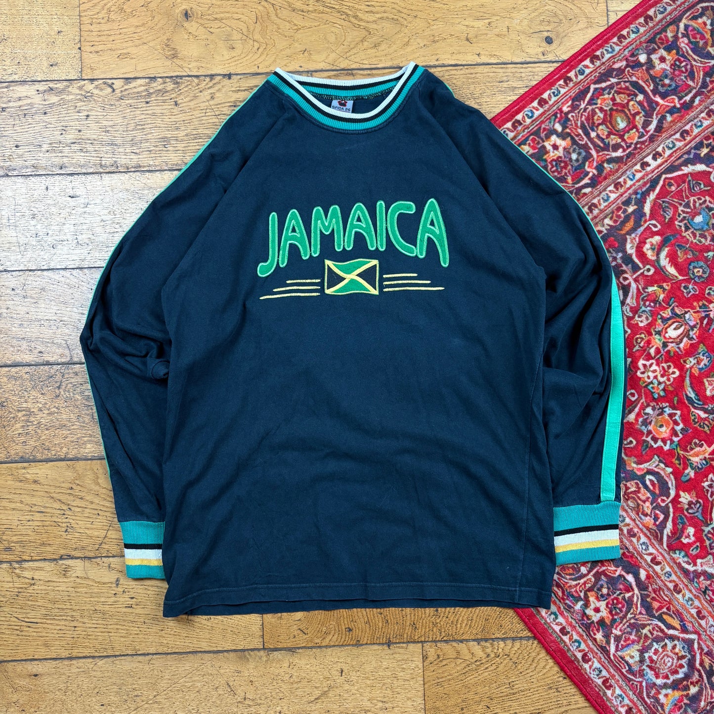 Vintage Jamaica Black Long Sleeve Embroidered Graphic T-Shirt - S