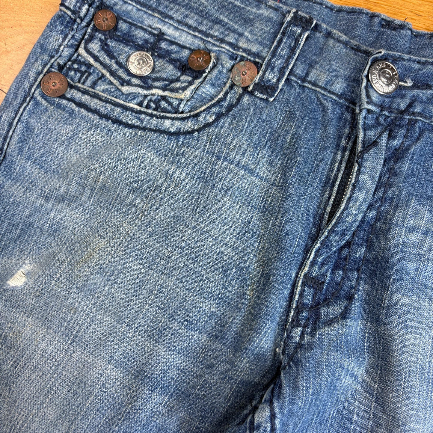 Vintage True Religion Blue Embroidered Y2K Shorts Jorts - 36