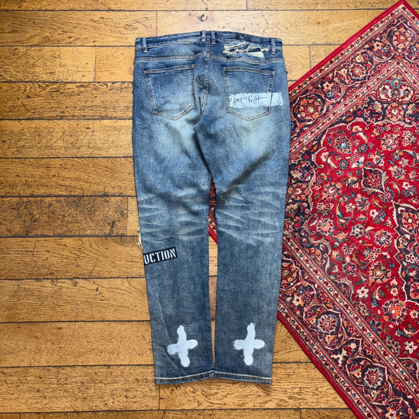 Vintage Blue Distressed Grunge Slim Blue Y2K Jeans - 38L
