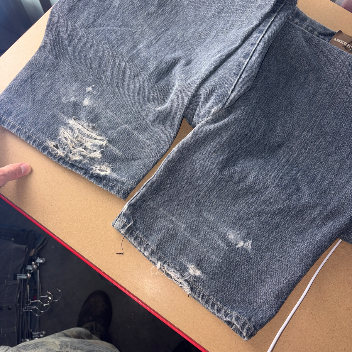 Embroidered Grey Blue Japanese Denim Hip Hop Y2K Baggy Jeans - 34S