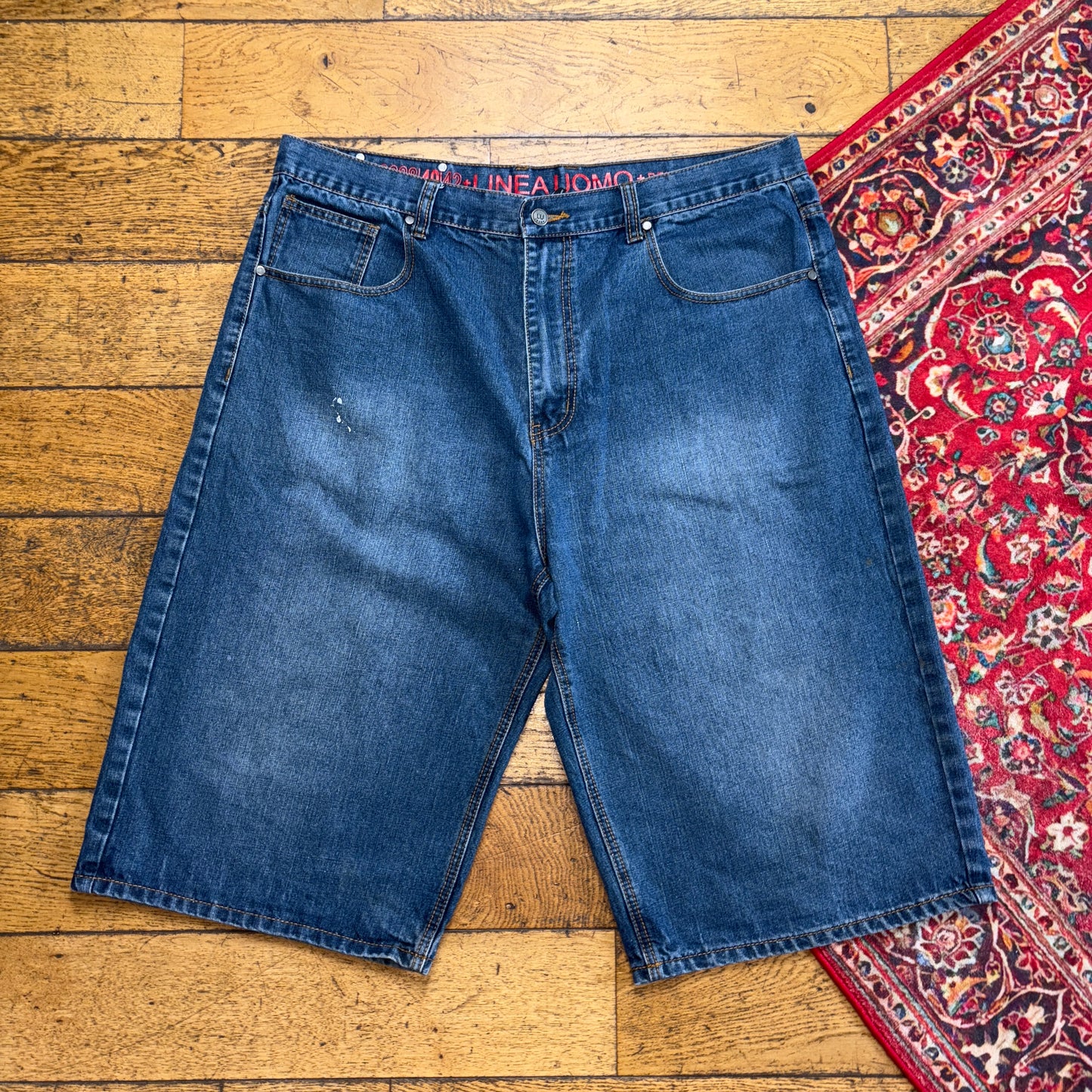 Vintage Blue Embroidered Y2K Hip Hop Baggy Jeans Shorts Jorts - 40